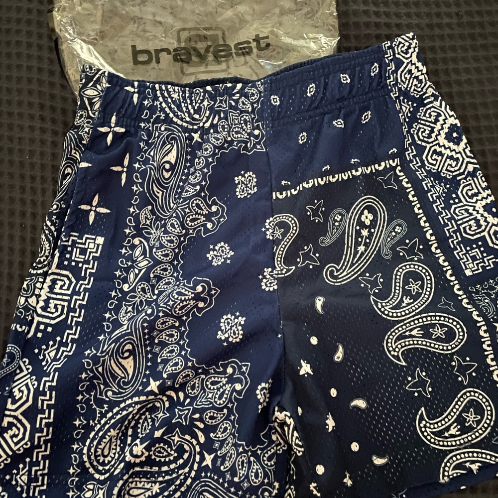 Bravest Studios Dark Blue Paisley Athletic Shorts